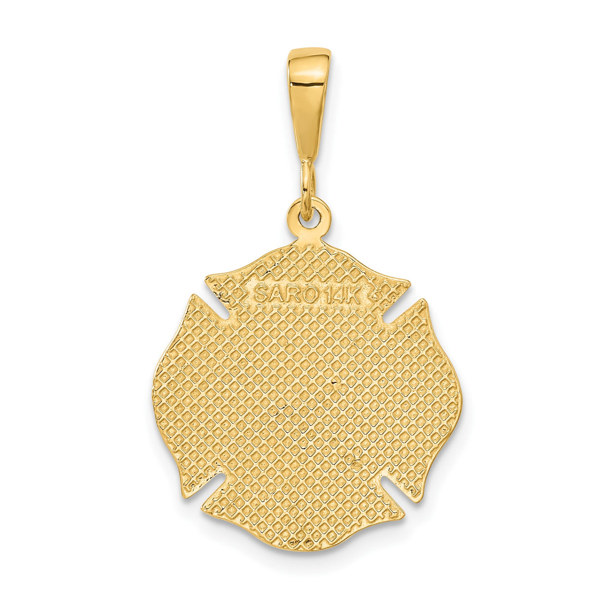 14k Yellow Gold Firefighter Maltese Cross Pendant with Fire Rescue Symbols