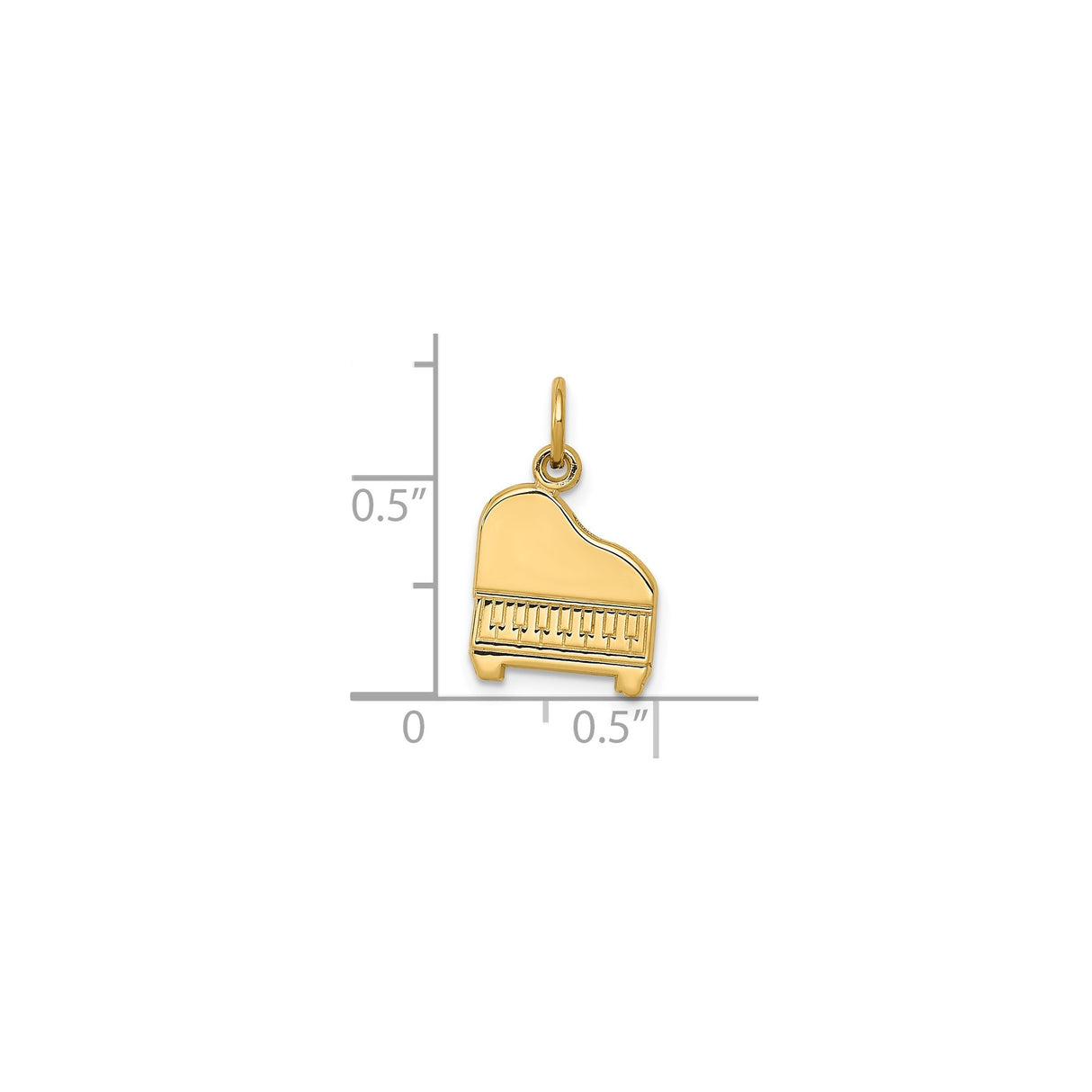 14k Yellow Gold Grand Piano Charm Pendant with Detailed Keys, Flat Back Music Jewelry
