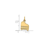 14k Yellow Gold Grand Piano Charm Pendant with Detailed Keys, Flat Back Music Jewelry