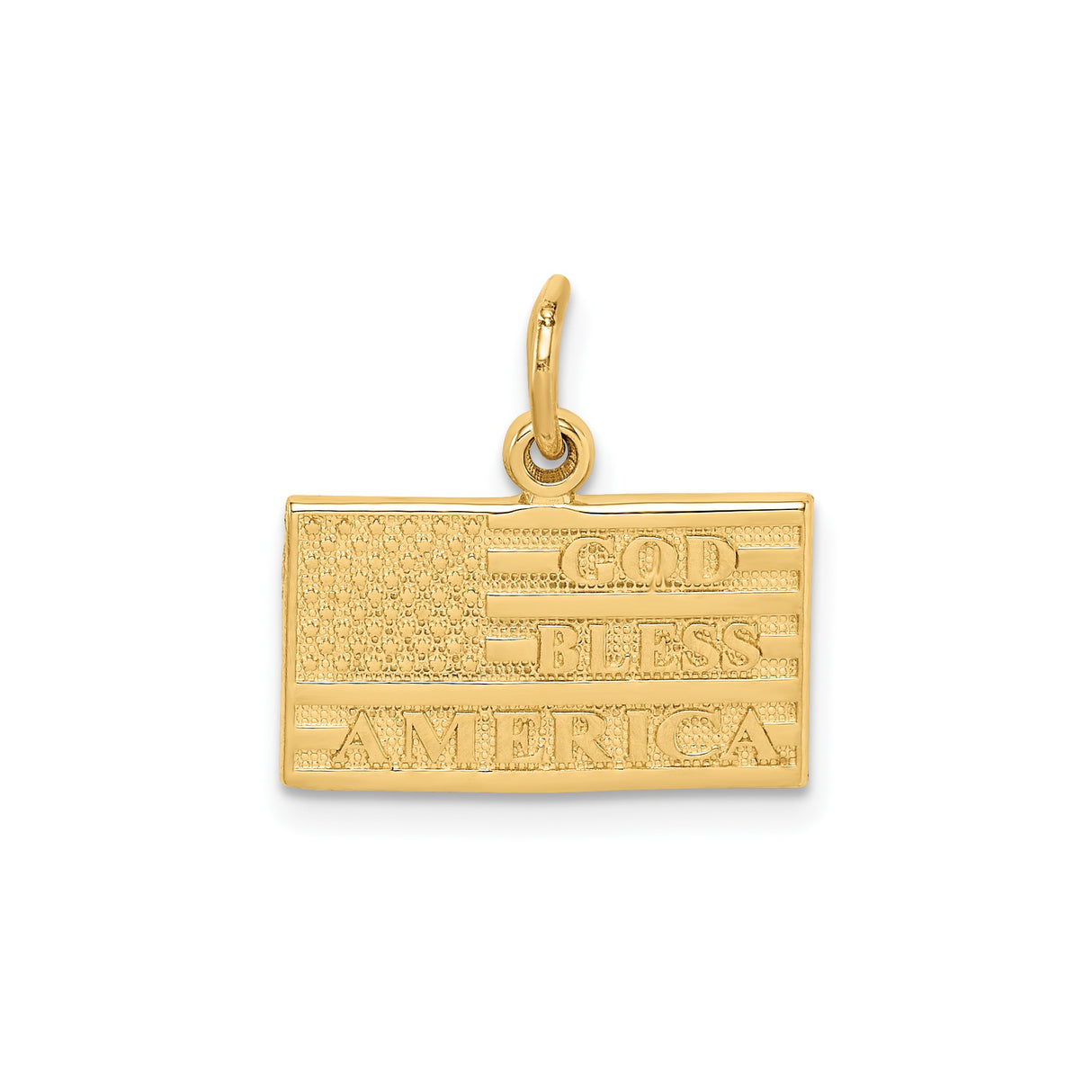 14k Yellow Gold American Flag Pendant with God Bless America Engraving, Patriotic Christian Jewelry