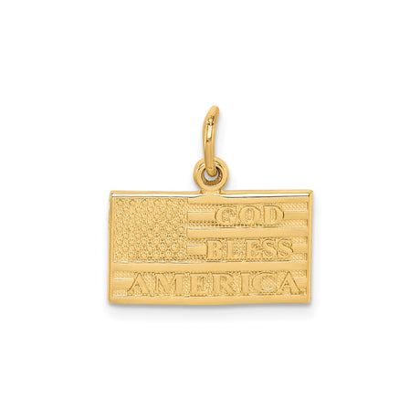 14k Yellow Gold American Flag Pendant with God Bless America Engraving, Patriotic Christian Jewelry