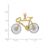14k Two-Tone Gold Bicycle Pendant, Road Bike Charm with Yellow and White Gold Details
