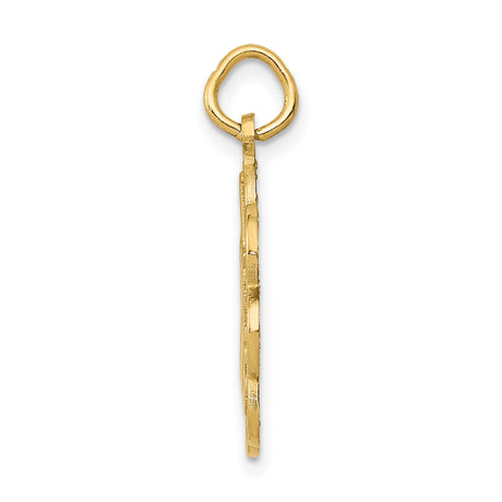 14k Yellow Gold Dog Pendant with Open Flower Outline, I Love Dogs Charm for Pet Lovers