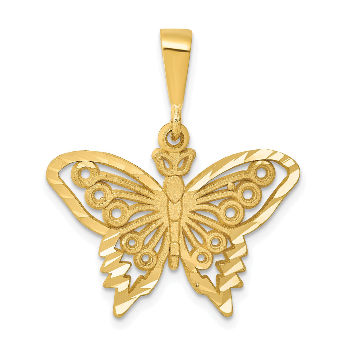 14k Yellow Gold Butterfly Pendant with Cutout Design and Intricate Wing Pattern