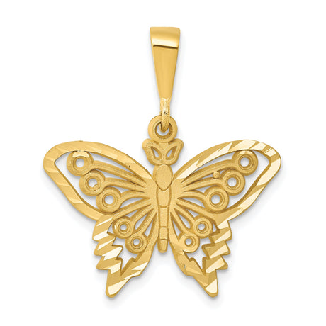 14k Yellow Gold Butterfly Pendant with Cutout Design and Intricate Wing Pattern