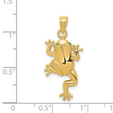 Frog With Green Eyes Charm Pendant in Real 14k Yellow Gold
