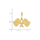 14k Yellow Gold Racing Pendant with Crossed Checkered Flags, Motorsport Charm for Car Fans