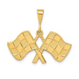 14k Yellow Gold Racing Pendant with Crossed Checkered Flags, Motorsport Charm for Car Fans
