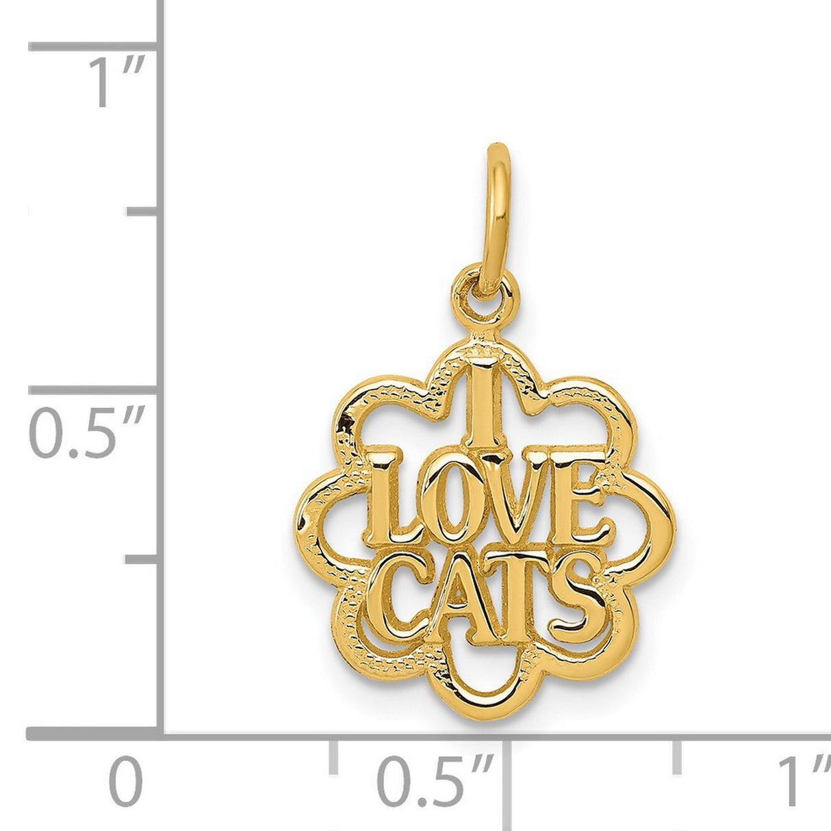 I Love Cats Words In Open Flower Shaped Charm Pendant in Real 14k Yellow Gold