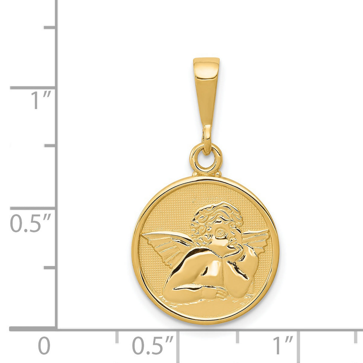Satin Cherub Angel with Hand Chin Charm Pendant in Real 14k Yellow Gold