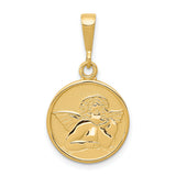 Satin Cherub Angel with Hand Chin Charm Pendant in Real 14k Yellow Gold