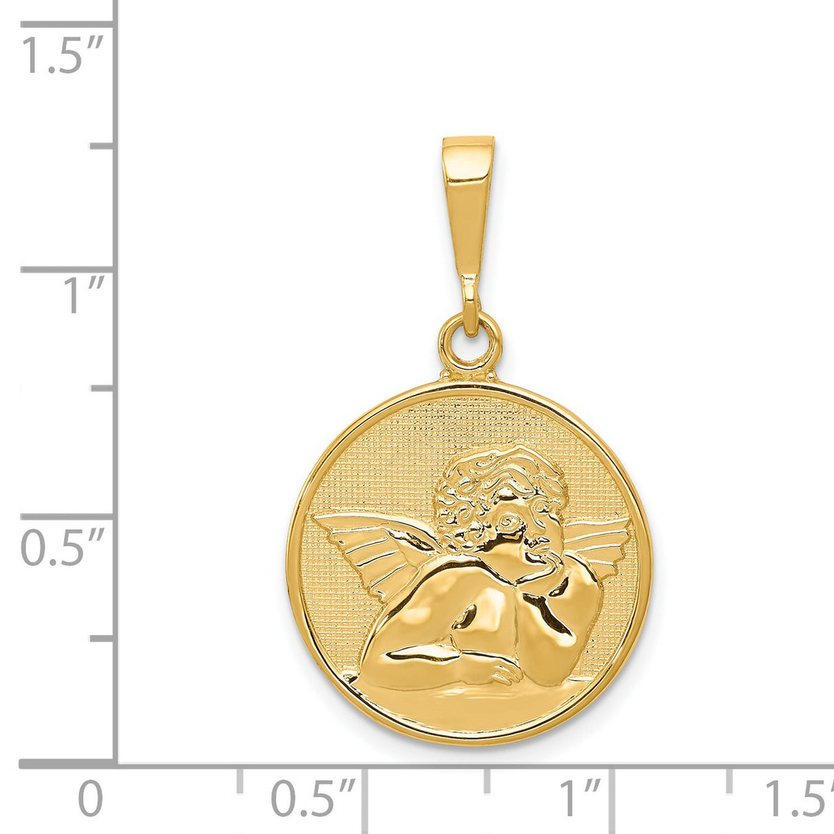 Solid Cherub Angel with Hand Chin Charm Pendant in Real 14k Yellow Gold