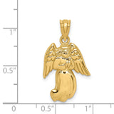 Hovering Angel In Prayer Charm Pendant in Real 14k Yellow Gold