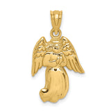 Hovering Angel In Prayer Charm Pendant in Real 14k Yellow Gold