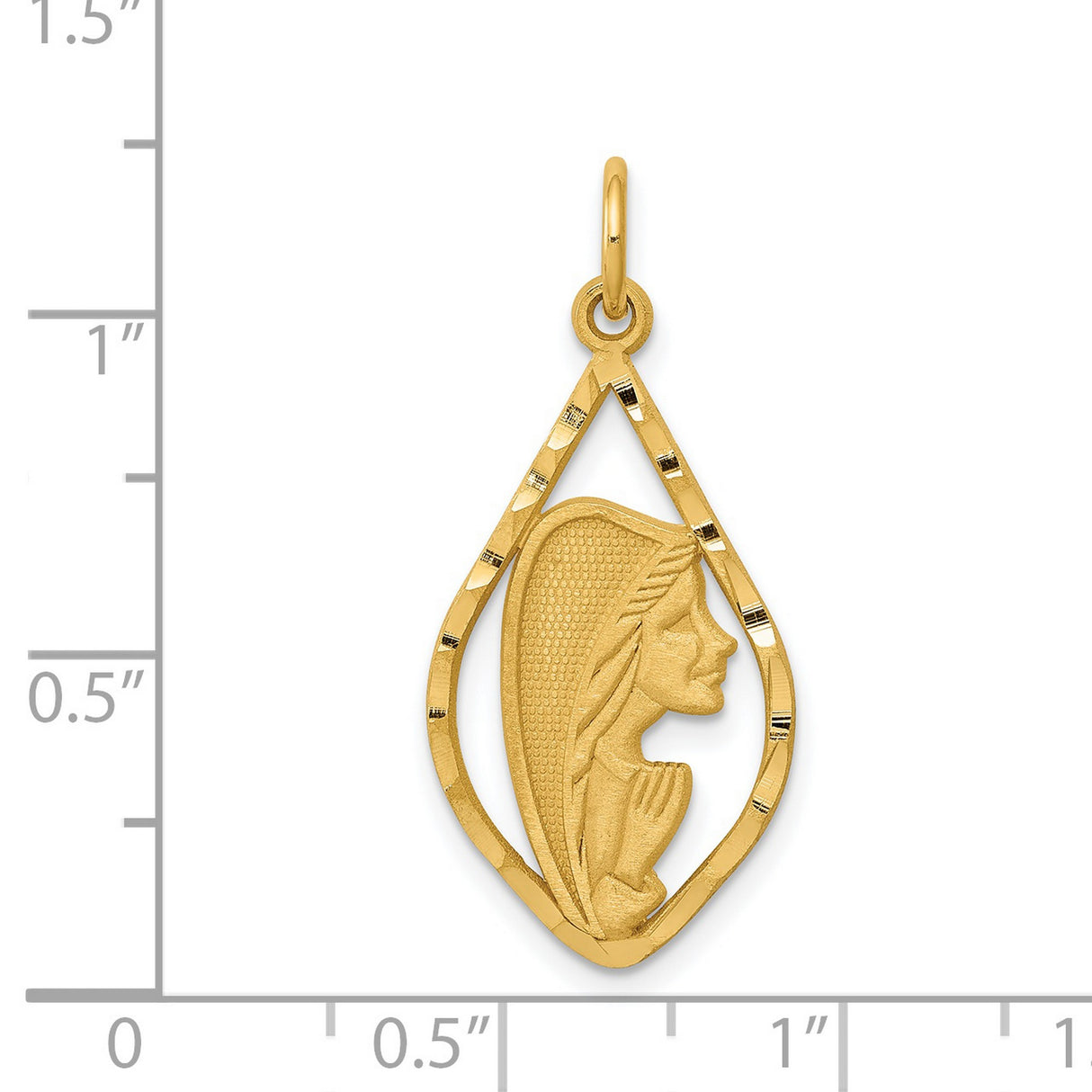 Mary Mother of God Blessed Virgin Inside Tear Drop Shaped Charm Pendant in Real 14k Yellow Gold