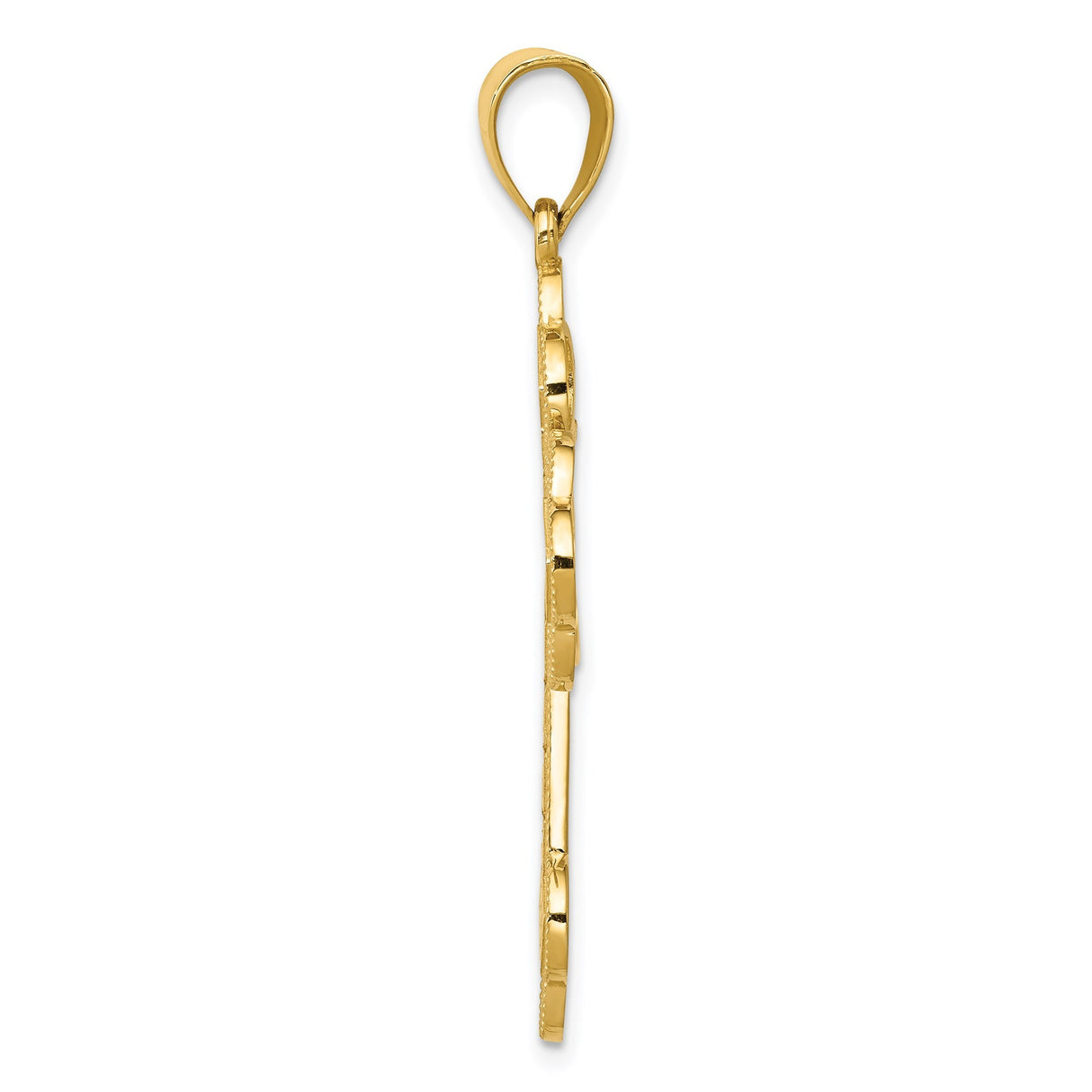 14k Yellow Gold Cross Pendant with Fleur De Lis and Greek Key Filigree Design