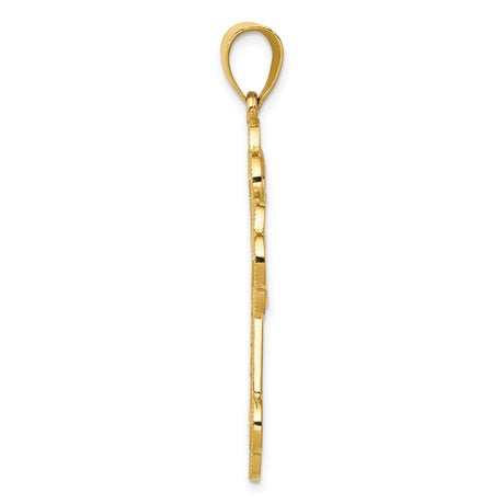 14k Yellow Gold Cross Pendant with Fleur De Lis and Greek Key Filigree Design