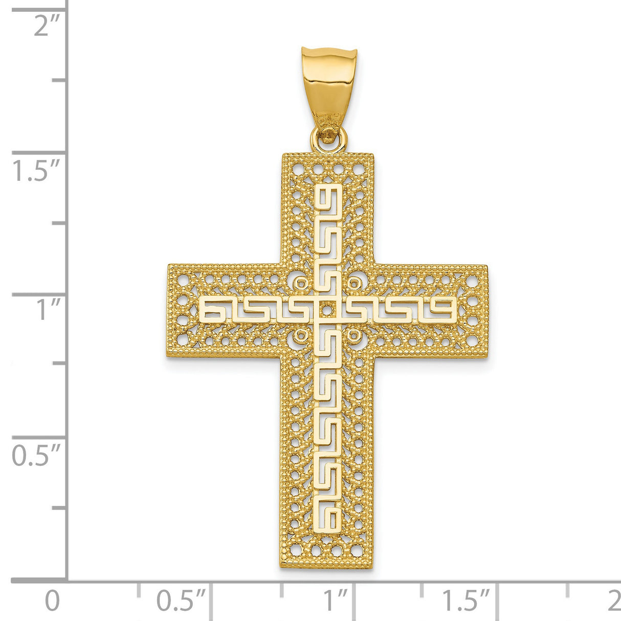 Diamond-Cut Filigree Style Latin Cross Charm Pendant in Real 14k Yellow Gold