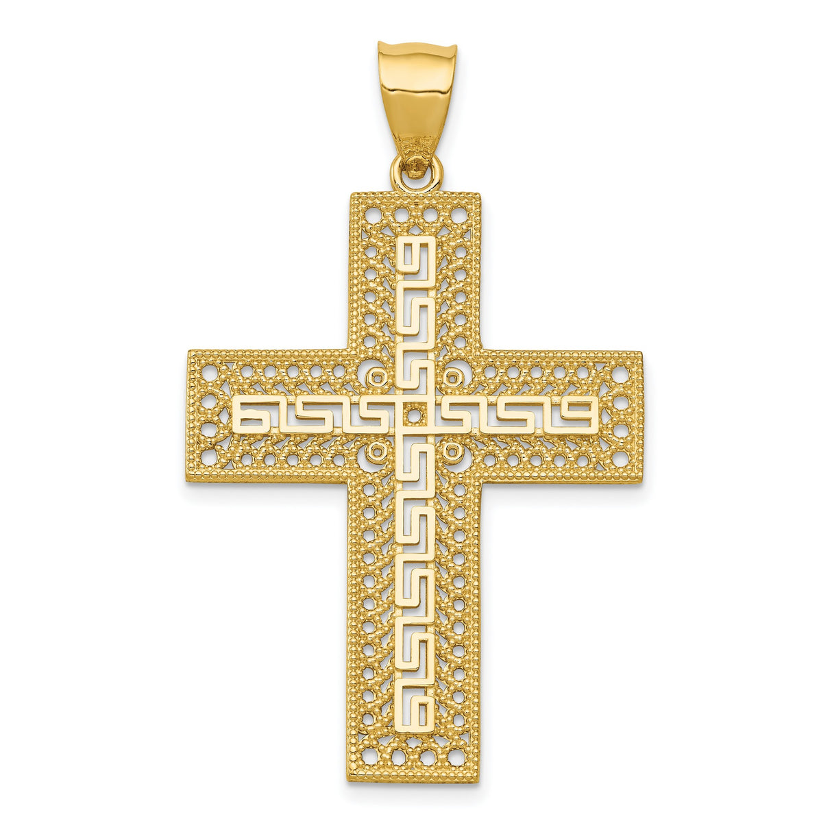 Diamond-Cut Filigree Style Latin Cross Charm Pendant in Real 14k Yellow Gold