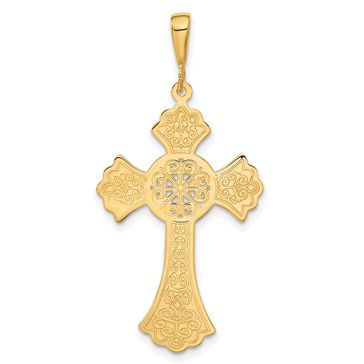 Flat Back Celtic Patonce Style Cross Charm Pendant in Real 14k Yellow Gold