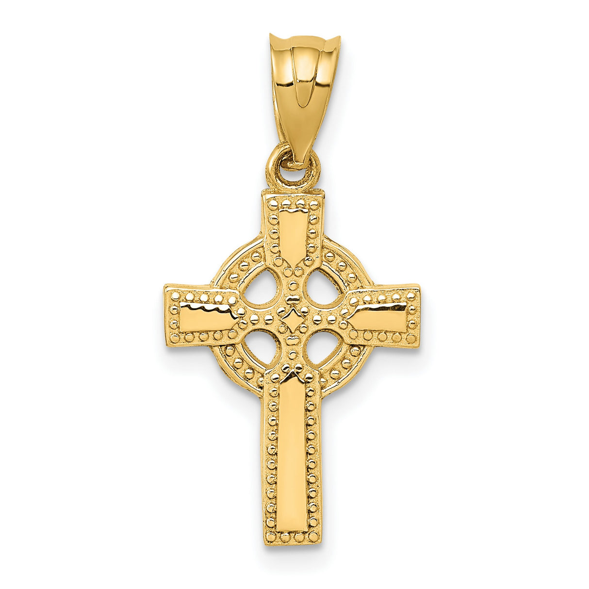 Polished Celtic Iona High Cross Beaded Charm Pendant in Real 14k Yellow Gold