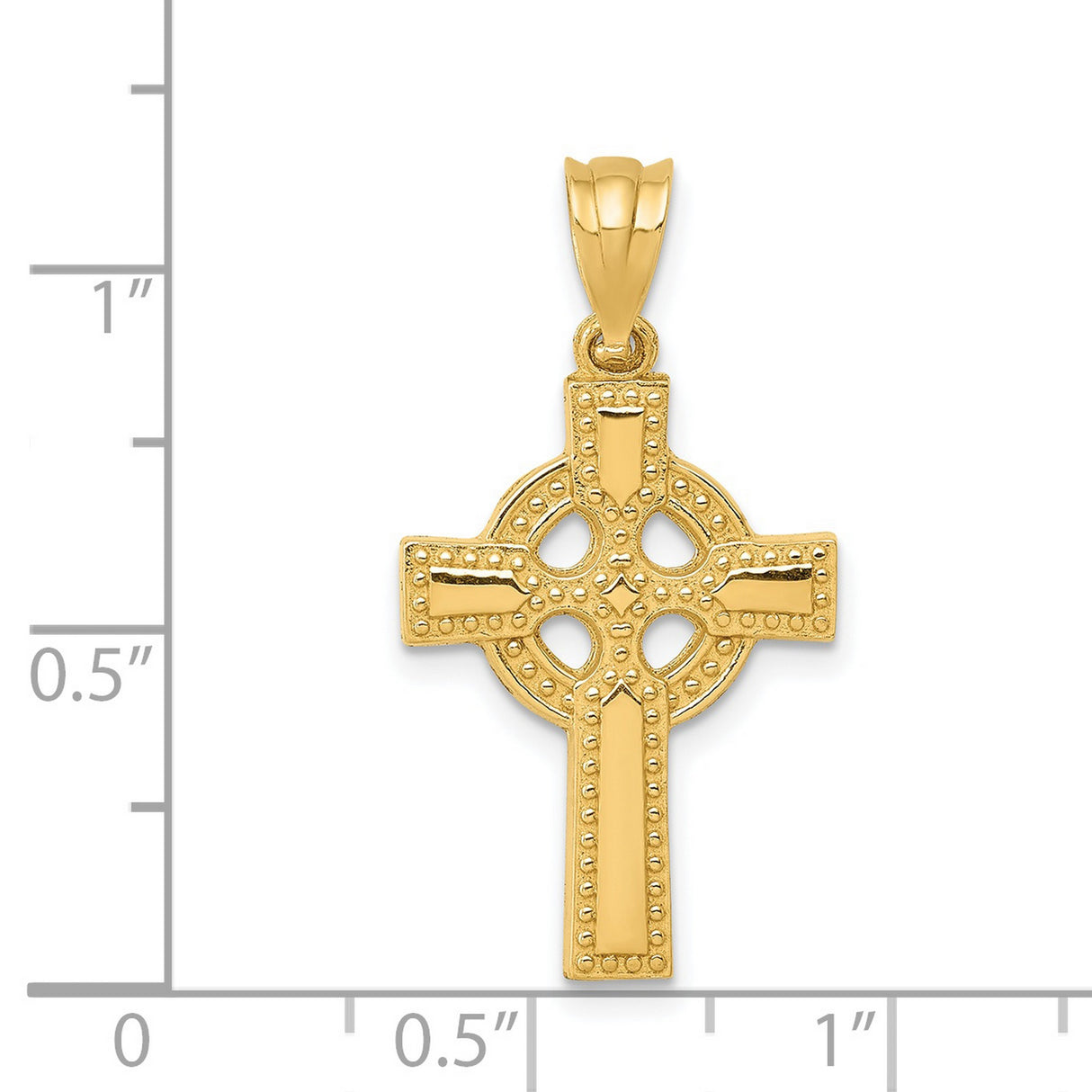 14k Yellow Gold Celtic Cross Pendant with Beaded Edge Detail, Religious Charm for Men and Women
