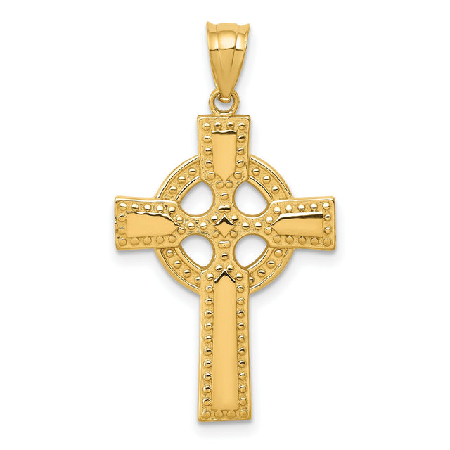 Polished Celtic Iona High Cross Beaded Charm Pendant in Real 14k Yellow Gold