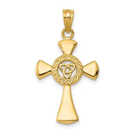 Solid Celtic Iona Cross With Triquetra Symbol Charm Pendant in Real 14k Yellow Gold