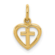 Cross Inside Open Heart Charm Pendant in Real 14k Yellow Gold