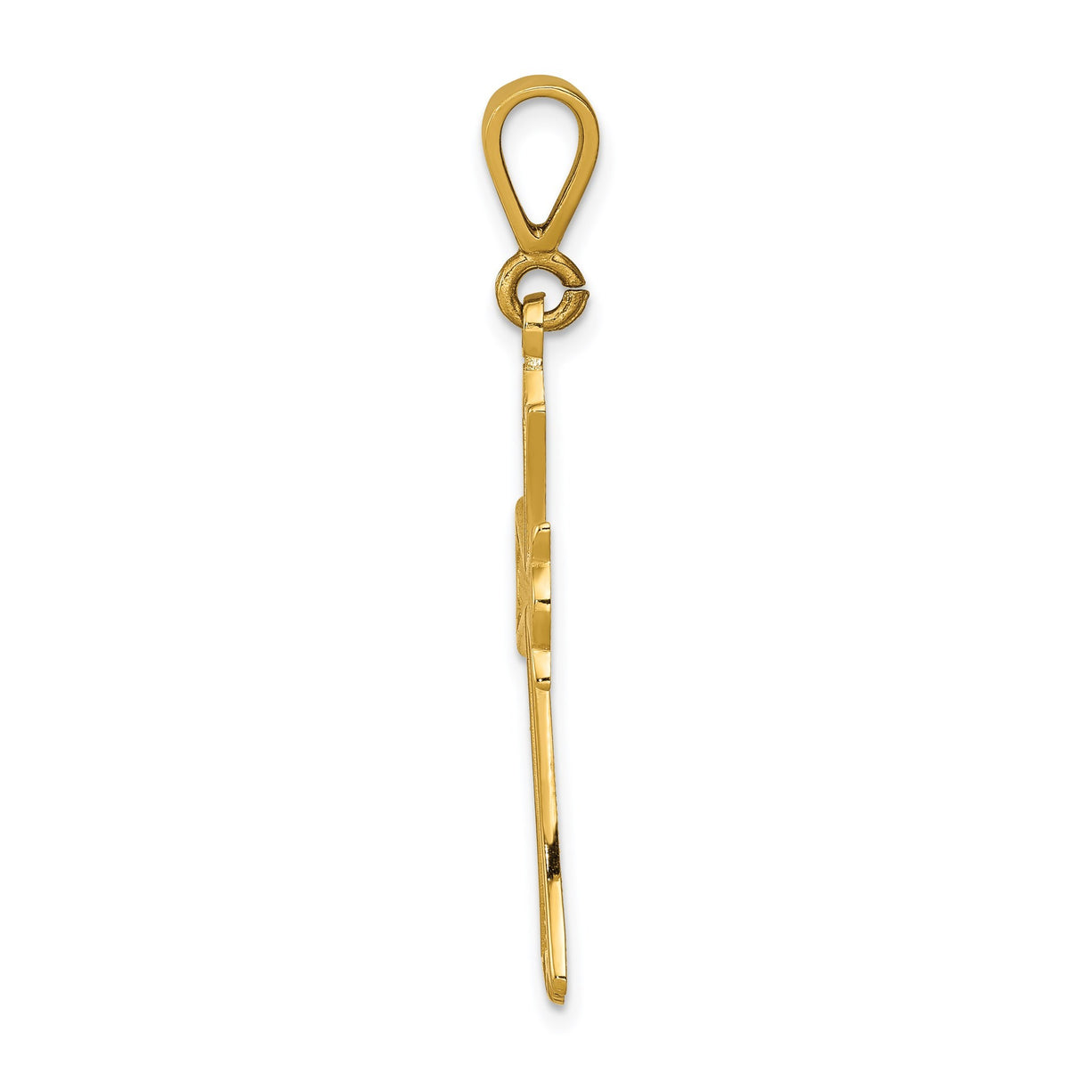 14k Yellow Gold Fleur Cross Pendant, Polished Religious Charm for Men and Women