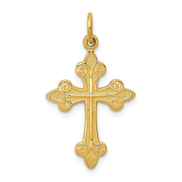 14k Yellow Gold Cross Pendant, Fleur De Lis Baroque Design, Religious Jewelry for Men and Women