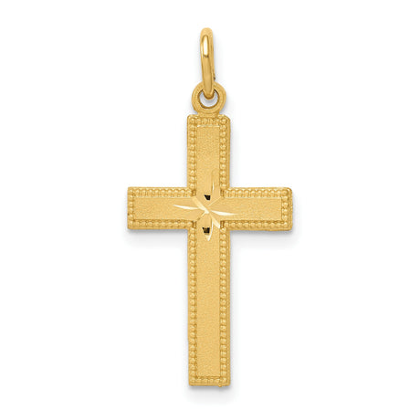 Diamond-Cut Latin Cross Charm Pendant in Real 14k Yellow Gold