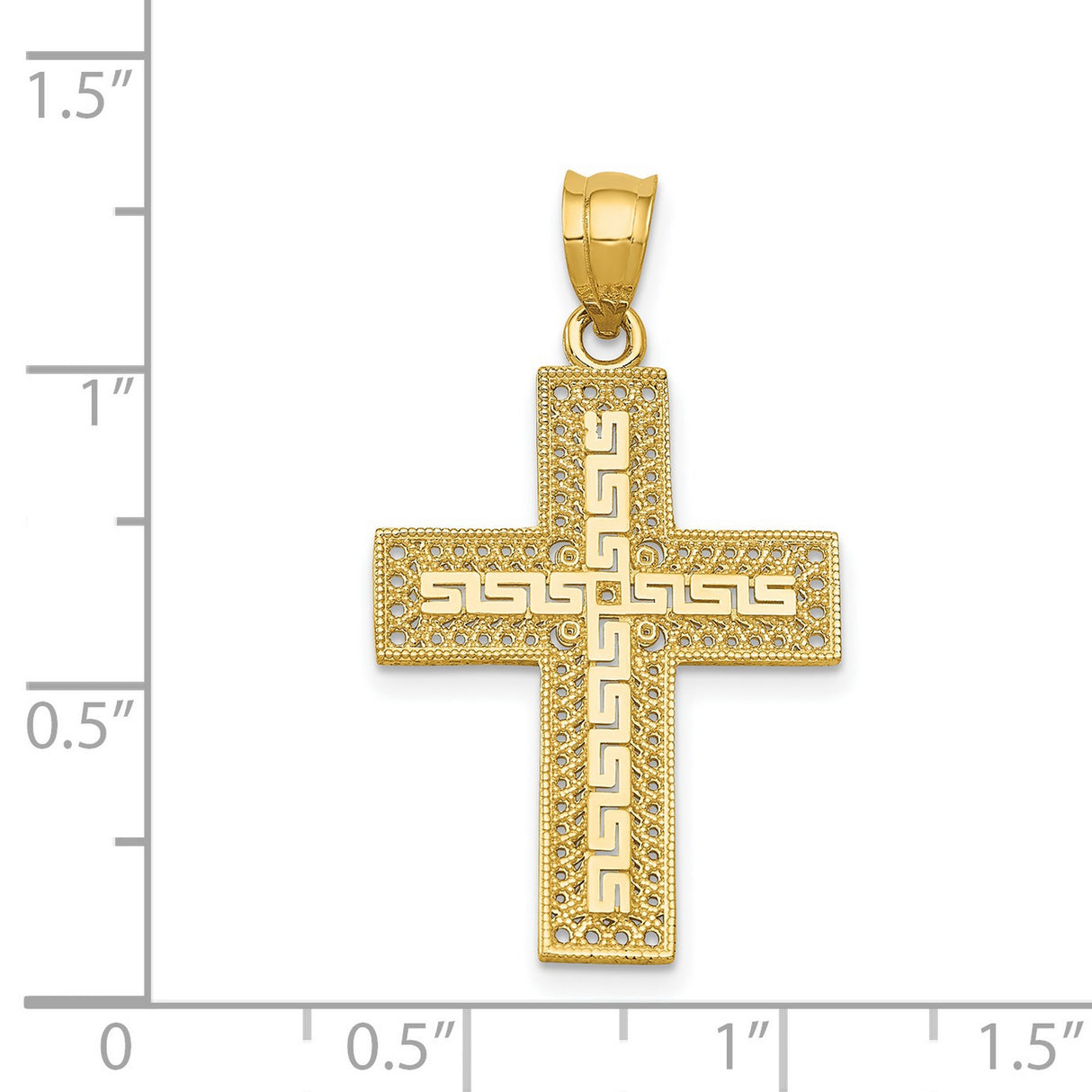 Filigree Style Latin Cross Charm Pendant in Real 14k Yellow Gold