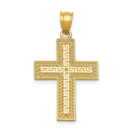 Filigree Style Latin Cross Charm Pendant in Real 14k Yellow Gold