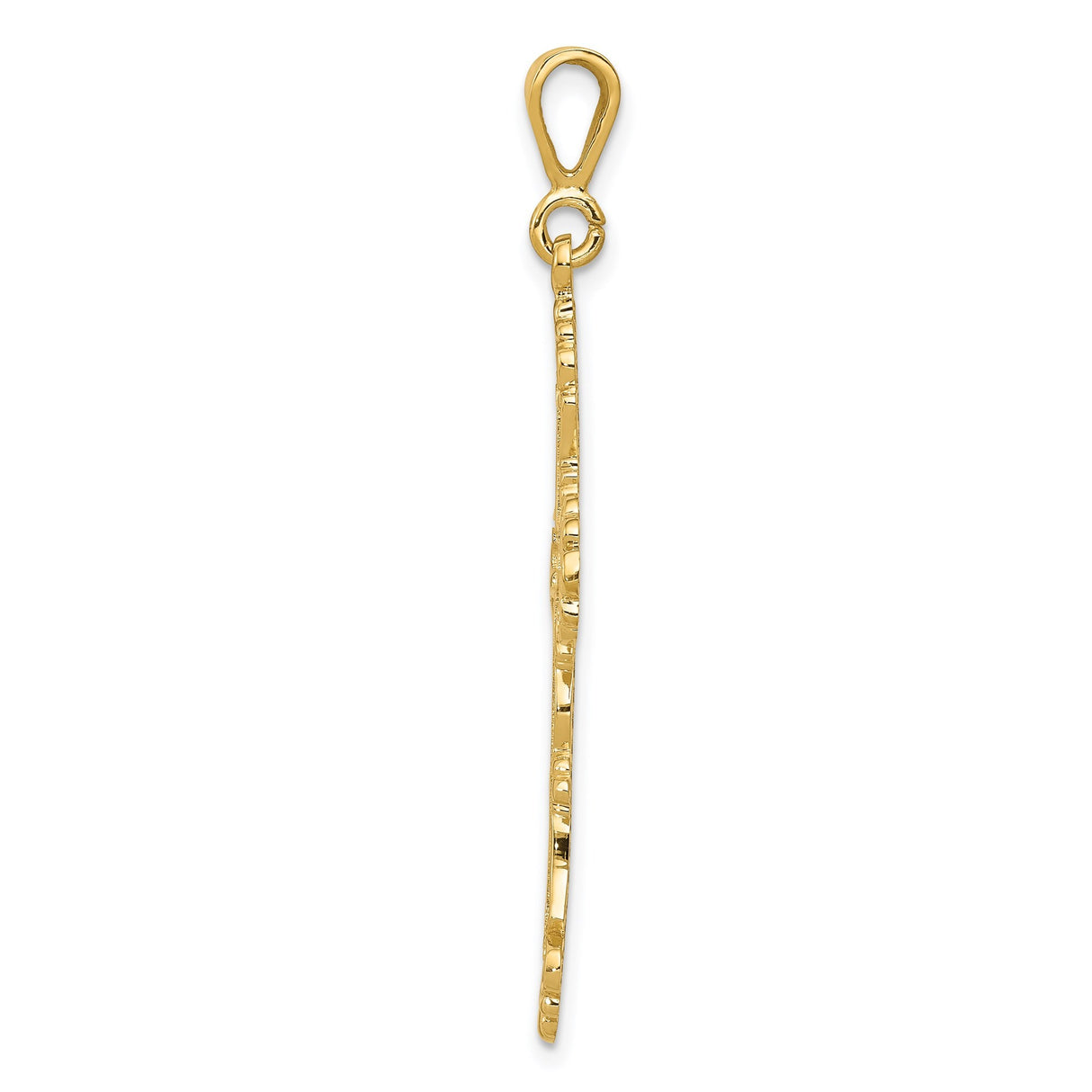 14k Yellow Gold Cross Pendant with Textured Fleur and Ornate Filigree Design
