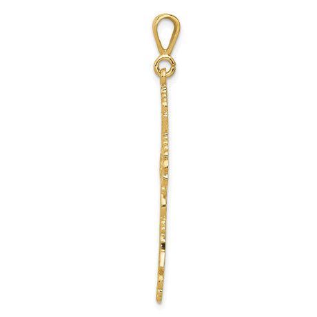 14k Yellow Gold Cross Pendant with Textured Fleur and Ornate Filigree Design