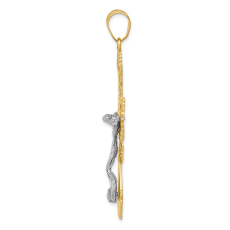 14k Multi-Tone Gold Crucifix Pendant with Filigree Detail, Jesus Cross Charm