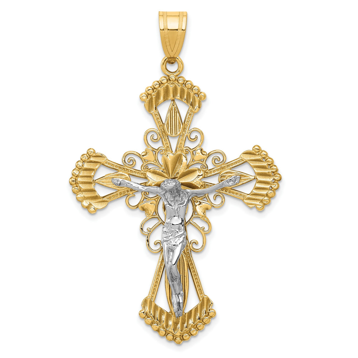 Passion Crucifix Charm Pendant in Real 14k Multi-Tone Gold
