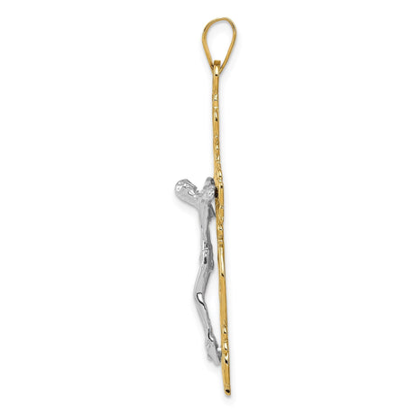 14k Two-Tone Gold Crucifix Cross Pendant with Ornate Latin Design for Men and Women