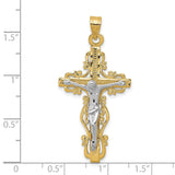 Latin Crucifix With Ornate Border Charm Pendant in Real 14k Multi-Tone Gold