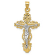 Latin Crucifix With Ornate Border Charm Pendant in Real 14k Multi-Tone Gold