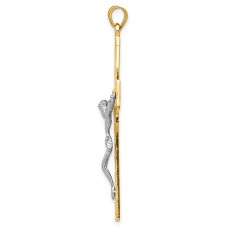 14k Multi-Tone Gold Crucifix Pendant with Filigree and Latin Cross Design