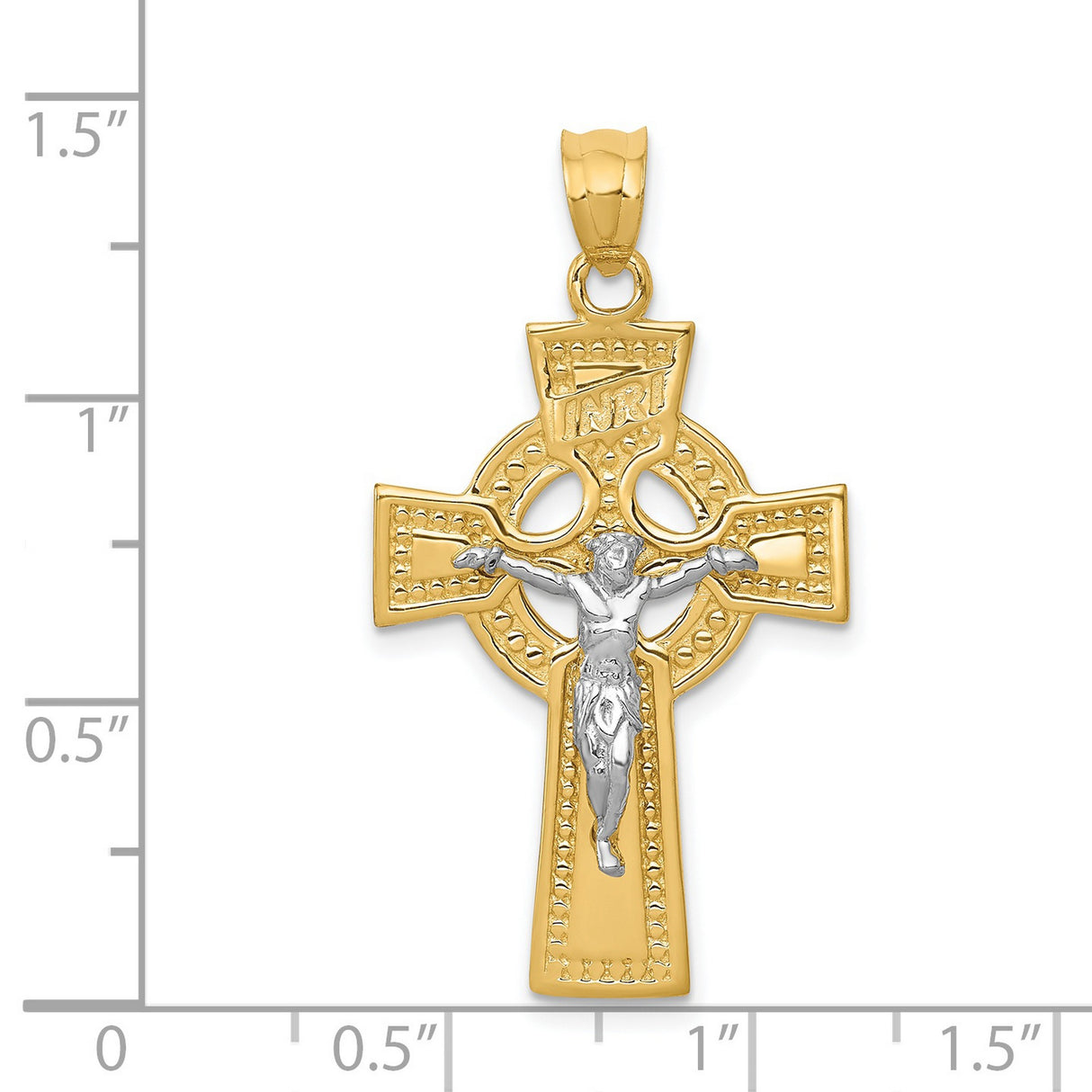 INRI Celtic Iona Crucifix Charm Pendant in Real 14k Multi-Tone Gold