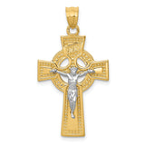 INRI Celtic Iona Crucifix Charm Pendant in Real 14k Multi-Tone Gold