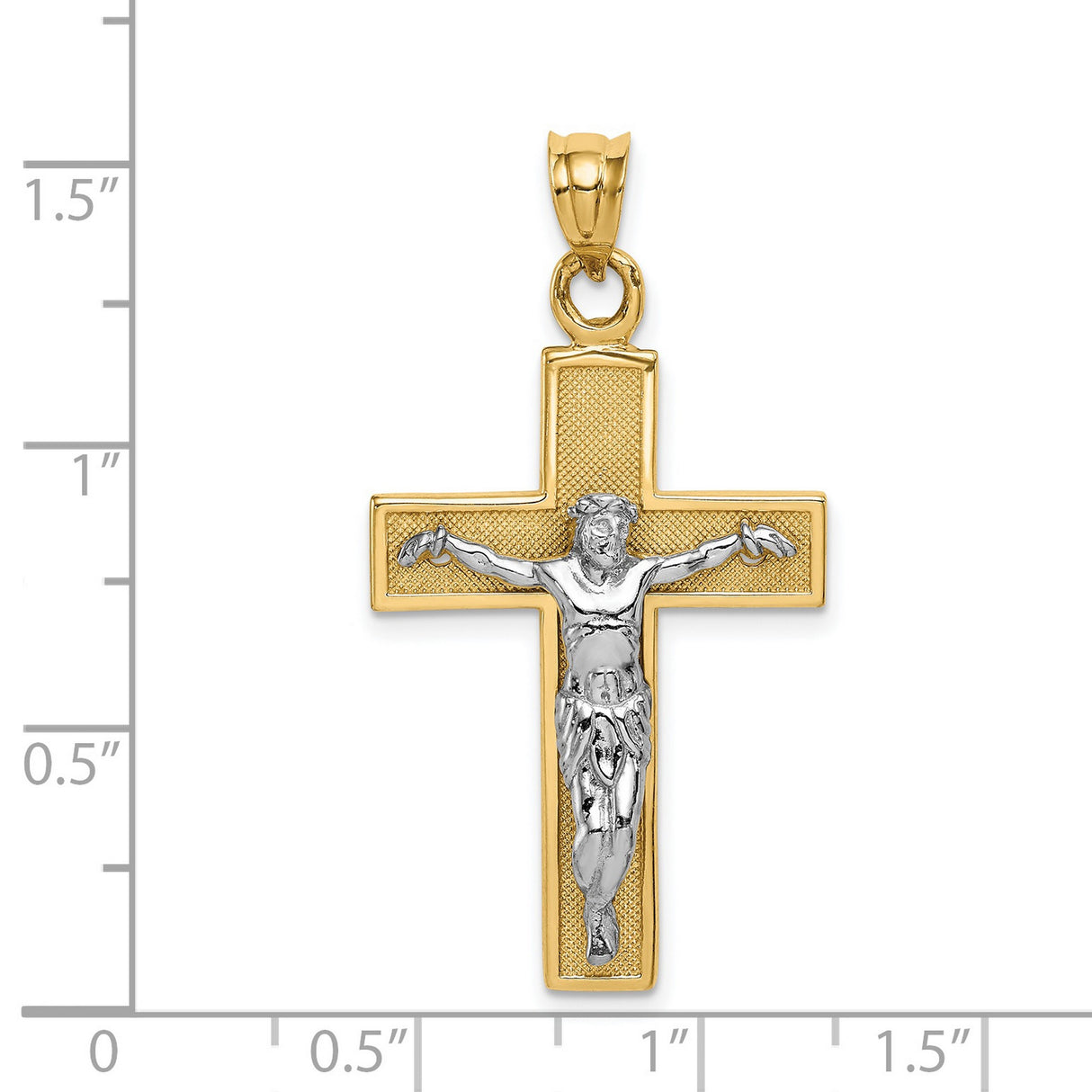 Latin Crucifix Charm Pendant in Real 14k Multi-Tone Gold