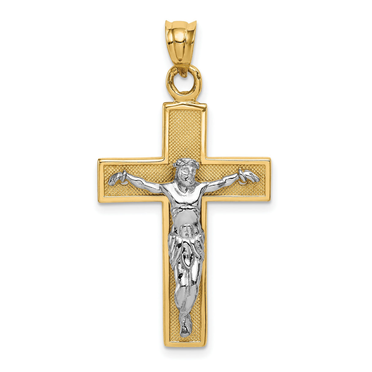 Latin Crucifix Charm Pendant in Real 14k Multi-Tone Gold