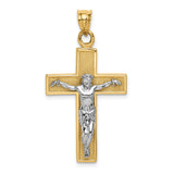 Latin Crucifix Charm Pendant in Real 14k Multi-Tone Gold