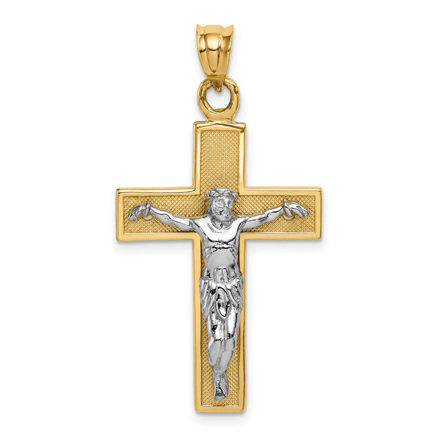 Latin Crucifix Charm Pendant in Real 14k Multi-Tone Gold