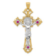 Red Stone Crucifix 59x38mm Charm Pendant in Real 14k Multi-Tone Gold