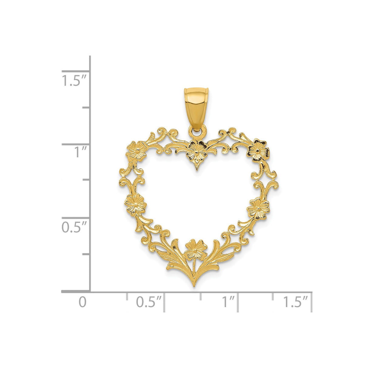 14k Yellow Gold Heart Pendant with Floral Motif and Vintage Scrollwork Design